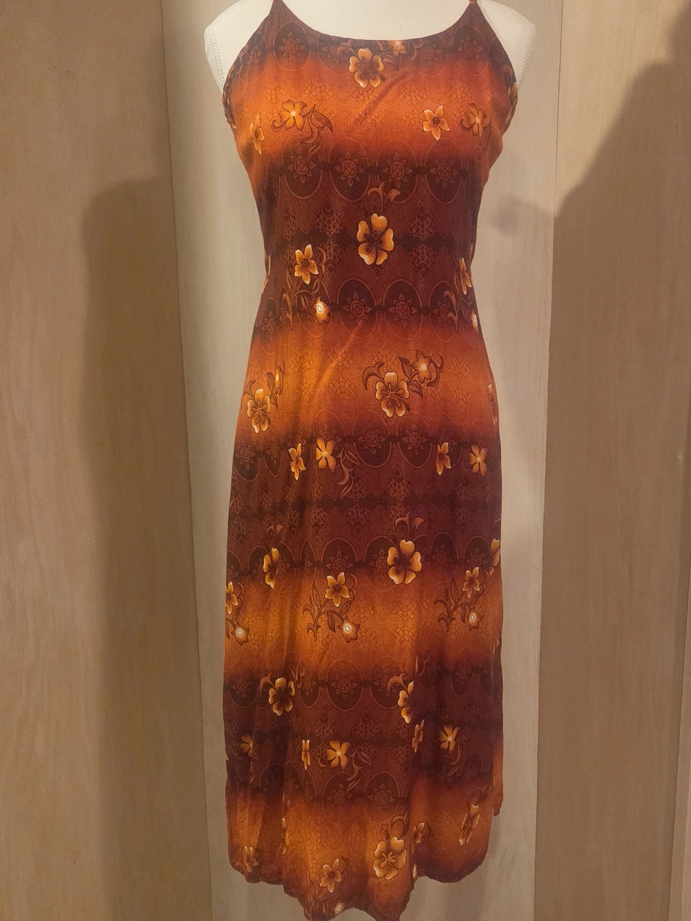80's tiki print halter midi with hip pocket!